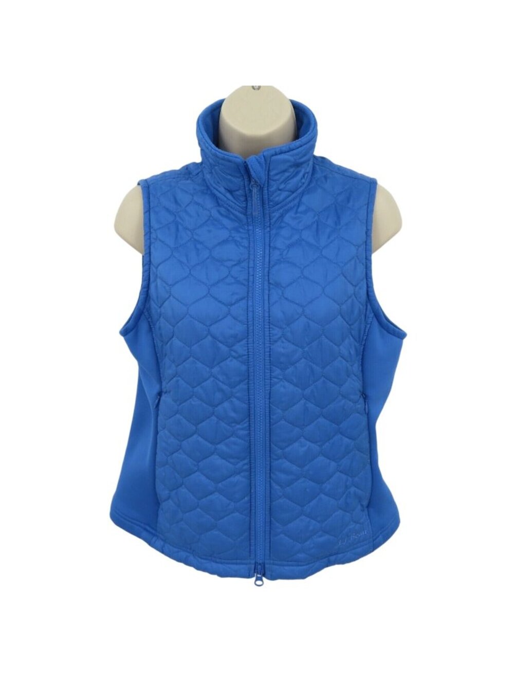 LL Bean Women Small Solid Blue Quilted Sleeveless Full Zip Vest Jacket Pockets
